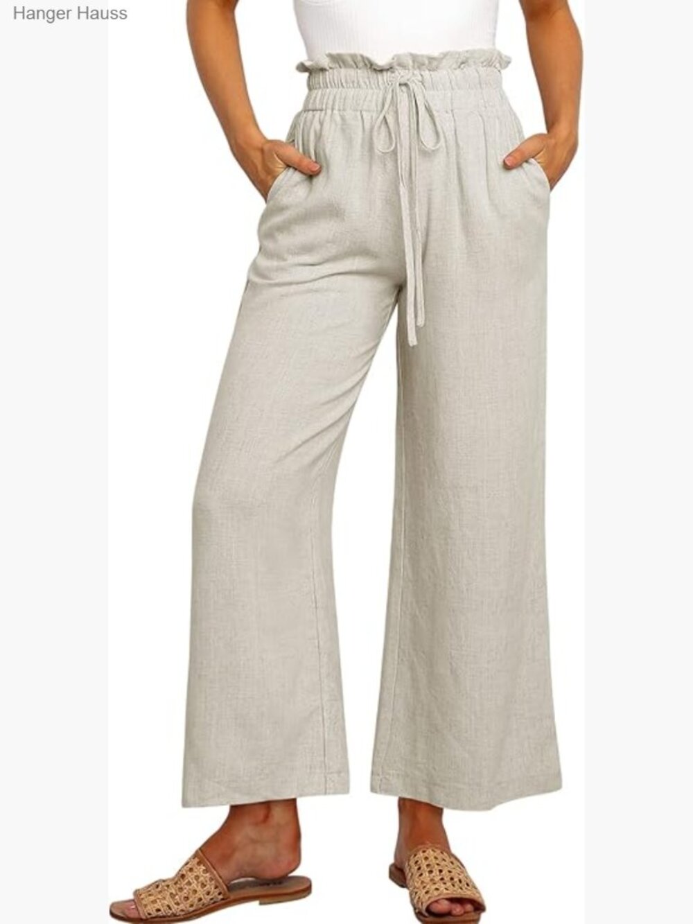 High Waist Wide Leg Linen Palazzo Pants, Summer Casual
